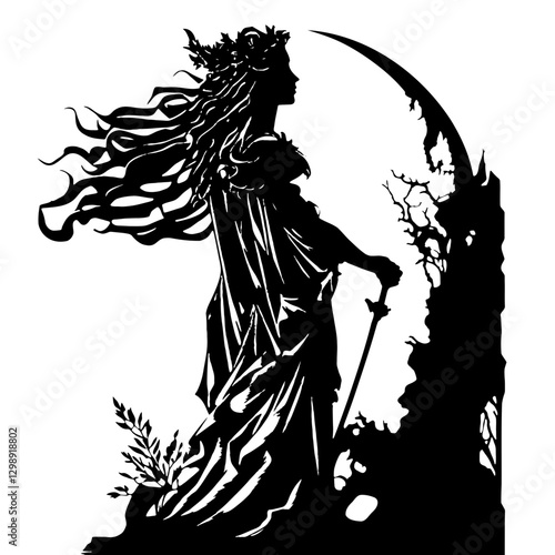 Spellbinding Virgo zodiac sign vector illustration in a dark, gothic fantasy style radiates refined elegance and mystique, perfect for editorial spreads, branding and digital design