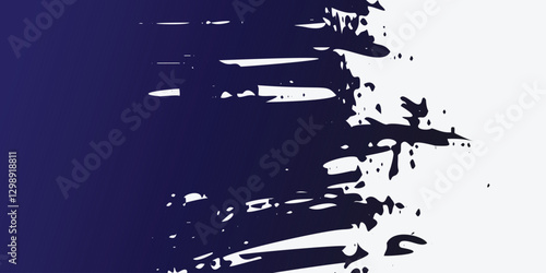 Abstract Blue Paint Stroke Vector: Rough Texture on White, Dark Splatter Border, Viscous Ink Effect, Expressive Brushwork, Dynamic Contrast, Raw Artistic Design Element, Bold Color Transition.