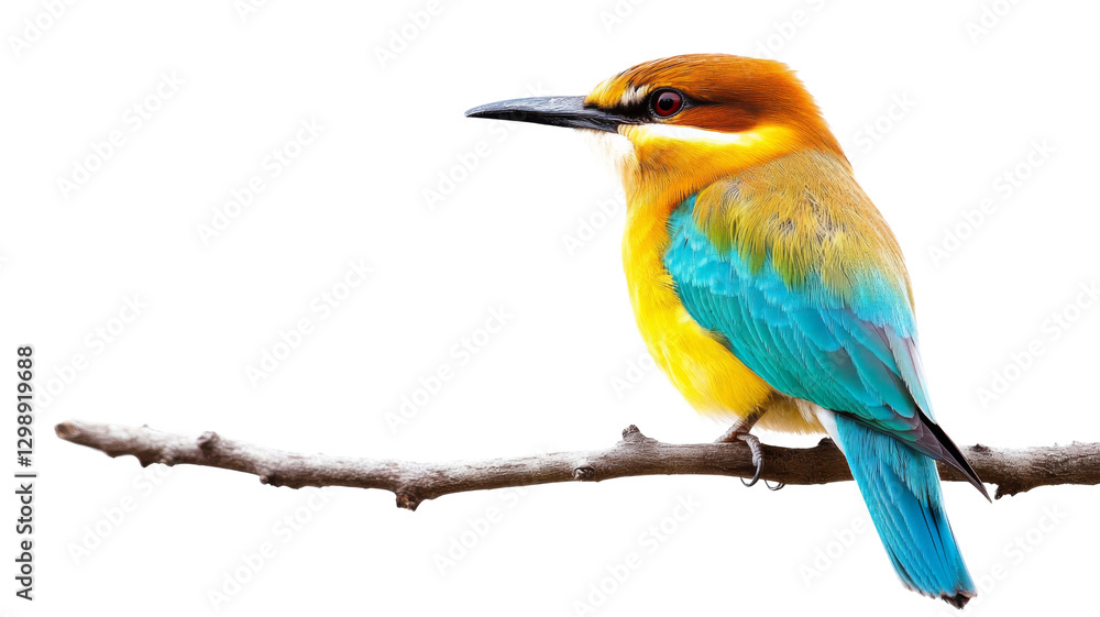 Colorful bird resting on branch with transparent background Colorful bird resting on branch with transparent background