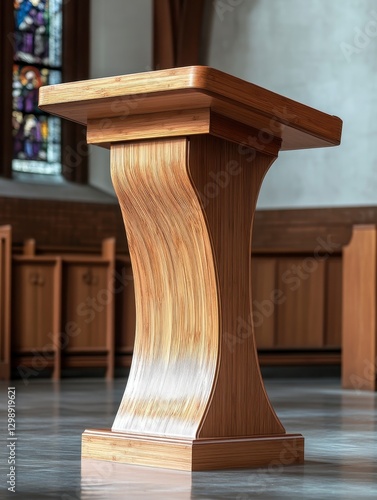 Wooden Lectern in Church Interior