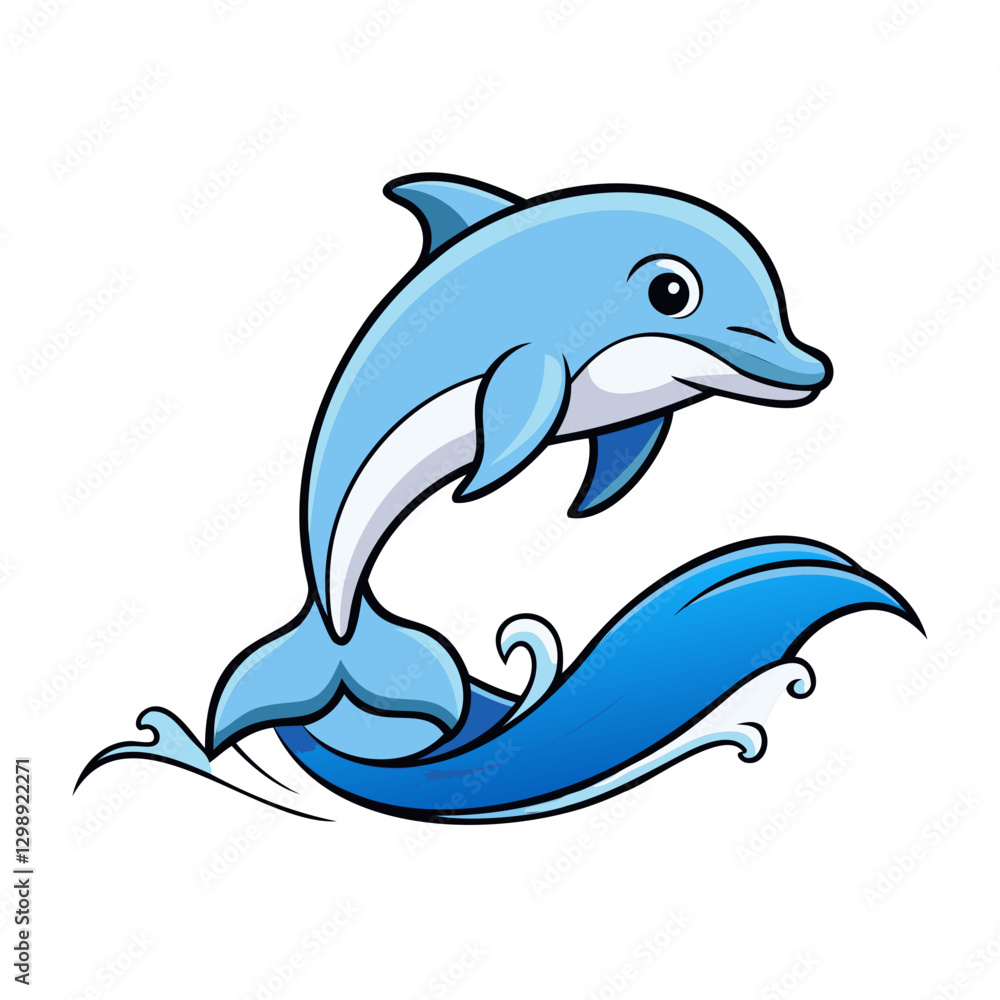 A playful cartoon dolphin leaps gracefully above the crystal-clear ocean waves. creating a stunning scene of marine life in action. A playful cartoon dolphin leaps gracefully above the crystal-clear ocean waves. creating a stunning scene of marine life in action.