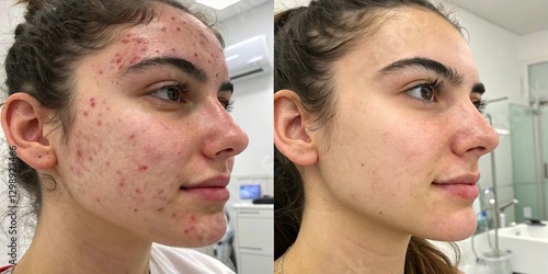 Before After Split-Screen Close-Up of Acne-Prone and Clear Skin on Woman’s Face