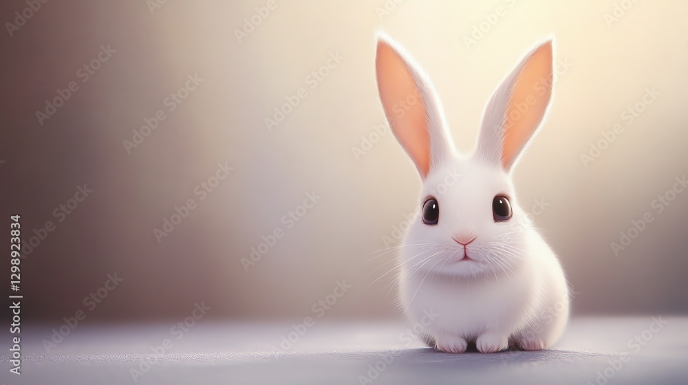 Fototapeta premium Cute white rabbit with big ears and gentle eyes.