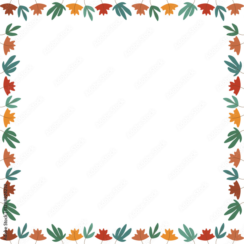 Fototapeta premium Colorful leaves autumn simple frame. Thanksgiving border template. Frame with empty space for your text