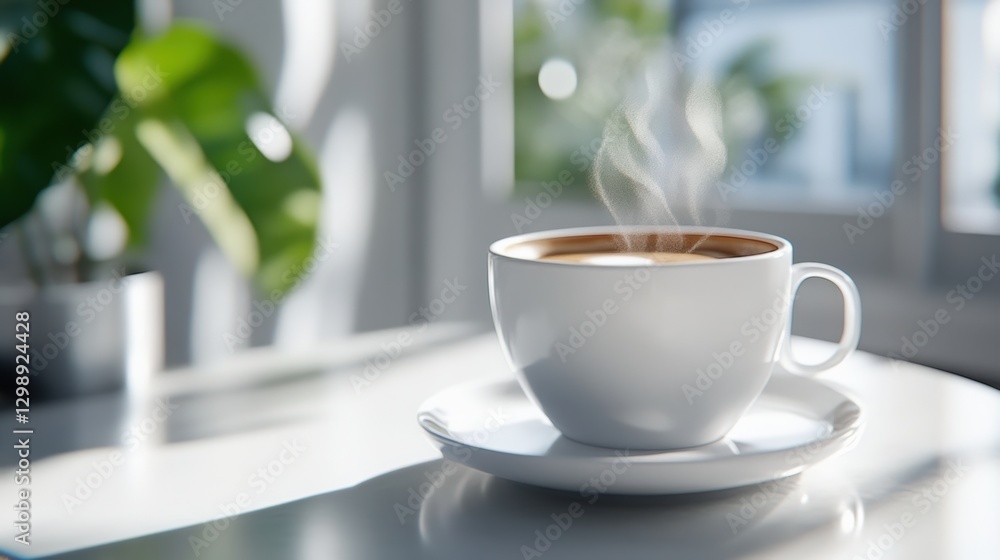 Fototapeta premium Cup of coffee with steam on a light background. 