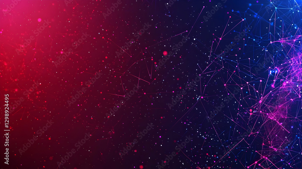 Fototapeta premium Abstract digital design with vibrant blue and red gradient background and particle effect