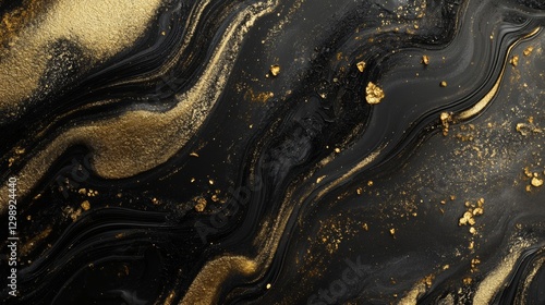 Wallpaper Mural Opulent Elegance: Glimmering Black and Gold Abstract Background with Fluid Metallic Shapes Torontodigital.ca