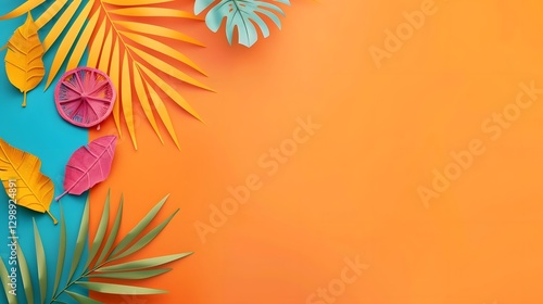 Vibrant Summer Fashion Sale Banner with Tropical Palm Leaves and Stylish Modern Font