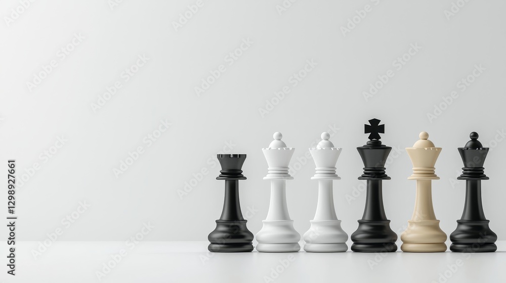 Elegant chess game queen strategy on the board in minimalist setting Elegant chess game queen strategy on the board in minimalist setting