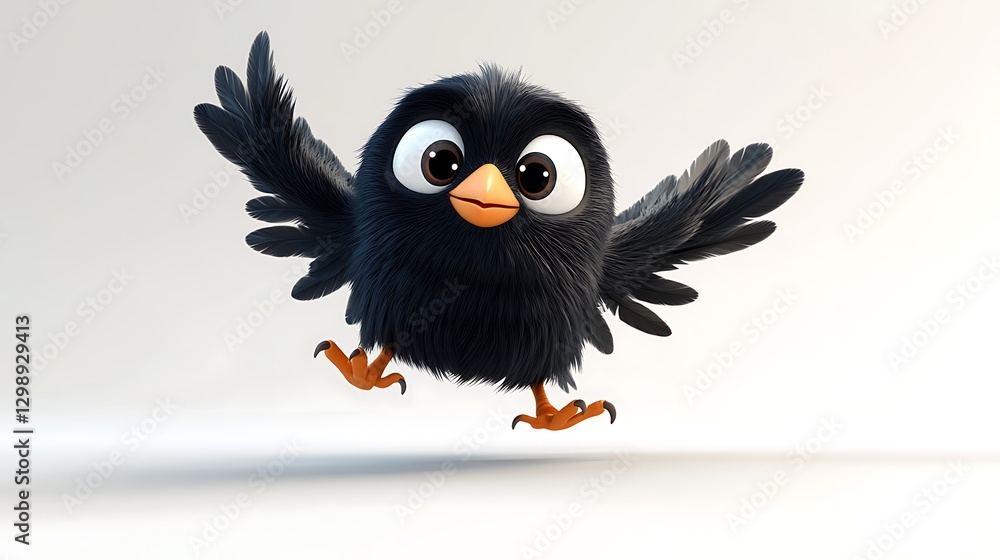 Fototapeta premium Animated bird flying joyfully studio setting illustration whimsical