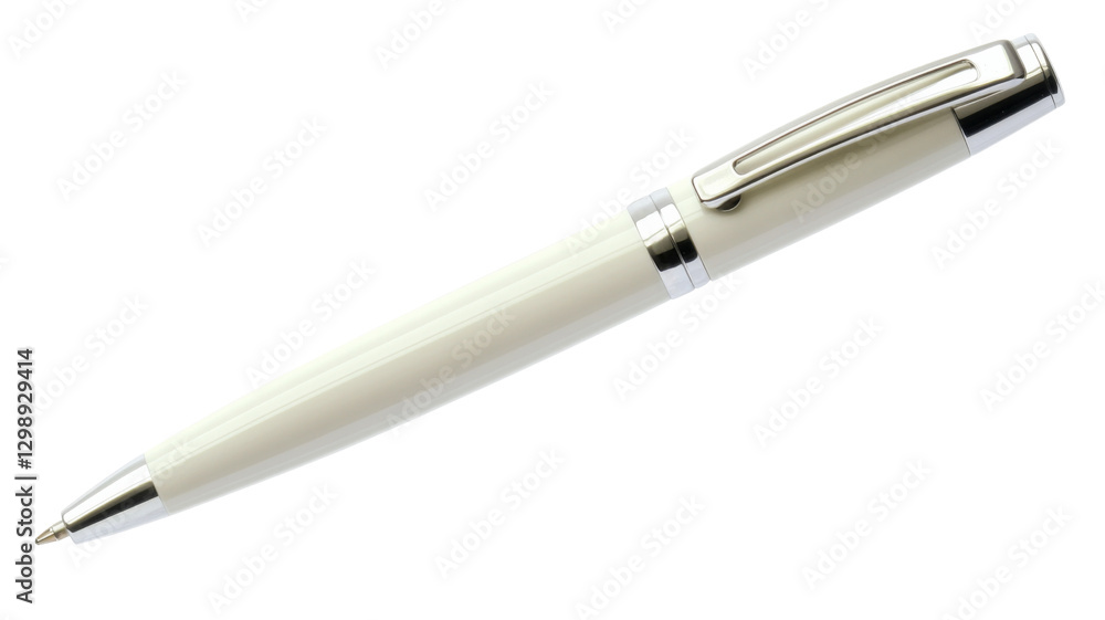 Elegant white and silver ballpoint pen isolated on transparent background Elegant white and silver ballpoint pen isolated on transparent background