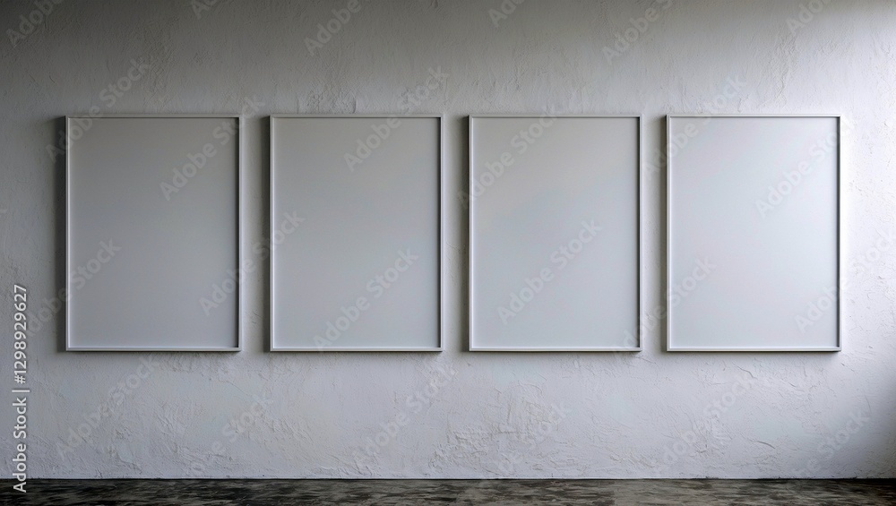 Fototapeta premium Blank canvas on white wall with four posters