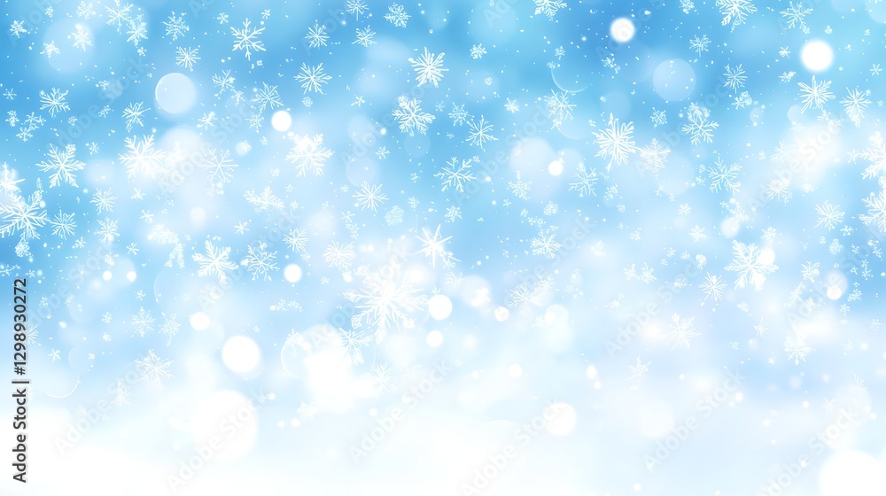 Soft Swirling Snowflakes on Blurred Icy Blue Winter Background Soft Swirling Snowflakes on Blurred Icy Blue Winter Background