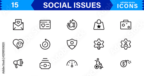 Social Issues Icon Set. High-Quality Vector Icons for Equality, Justice, Human Rights, and Community Awareness
