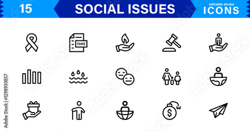 Social Issues Icon Set. High-Quality Vector Icons for Equality, Justice, Human Rights, and Community Awareness