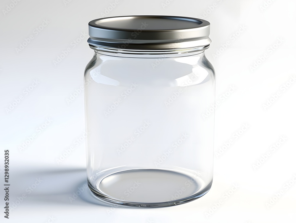 Transparent Empty Glass Jar with Metal Lid on White Surface Transparent Empty Glass Jar with Metal Lid on White Surface
