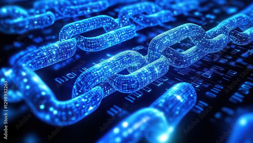 Digital Chain Links in a Cyber Environment Representing Blockchain Technology and Data Security Concepts with a Futuristic Touch Digital Chain Links in a Cyber Environment Representing Blockchain Technology and Data Security Concepts with a Futuristic Touch