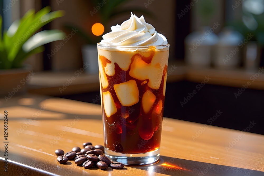 Refreshing Iced Coffee with Creamy Swirls in a Tall Glass Refreshing Iced Coffee with Creamy Swirls in a Tall Glass