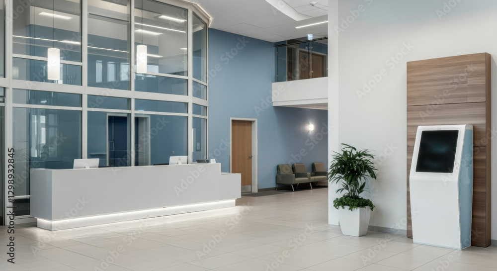 Fototapeta premium Modern hospital lobby interior showcasing a welcoming atmosphere with sleek design and natural light