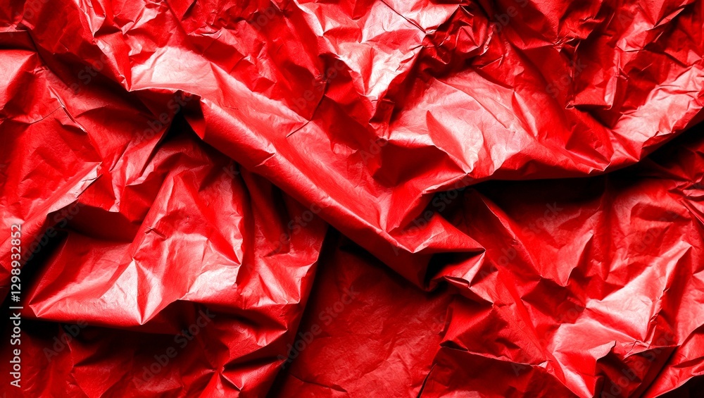 Crumpled red paper showcasing unique textured surface Crumpled red paper showcasing unique textured surface