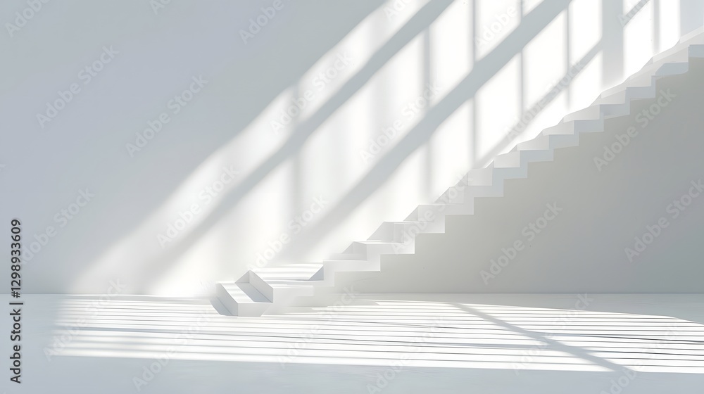 Obraz premium Minimalist White Concrete Building with Sharp Geometric Lines and Soft Shadows