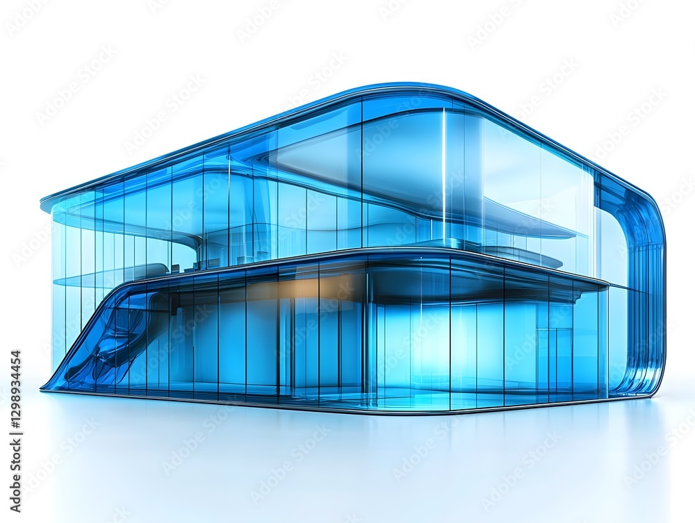 Fototapeta premium Futuristic High Tech Office Building with Transparent Glass and Geometric Architecture