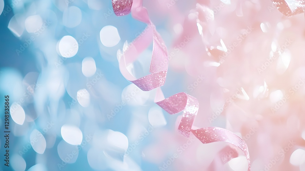 Fototapeta premium Abstract Floating Ribbons in Pastel Hues Celebrate Modern Birthday Aesthetic