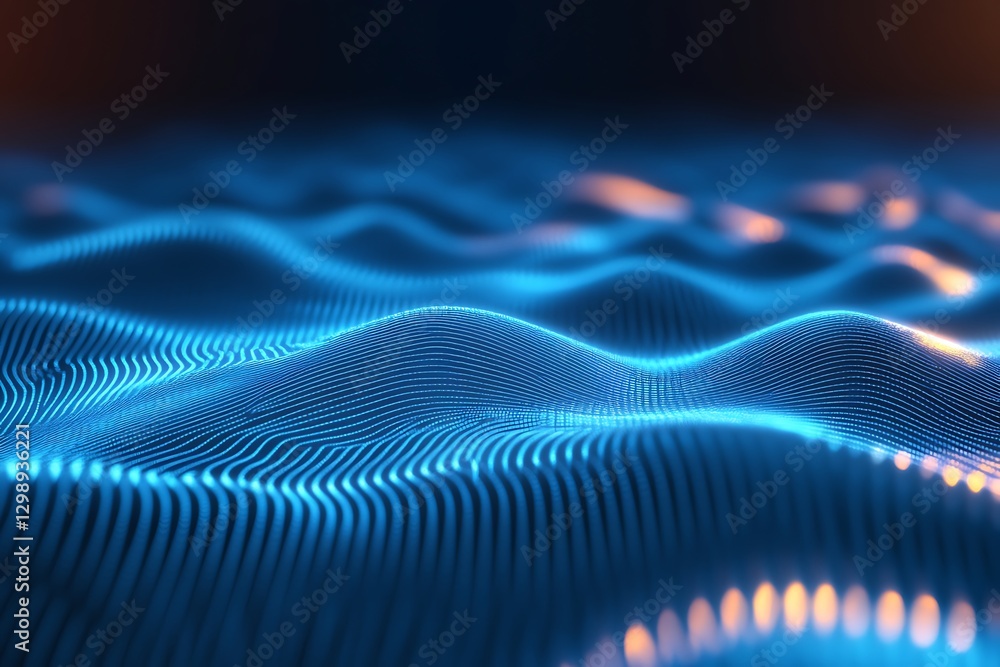Naklejka premium Abstract Blue Wave Pattern, Digital Data Flow Visualization