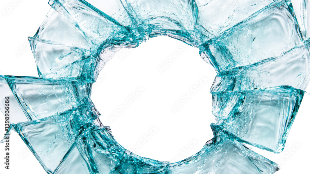 Broken glass shards forming a circle on transparent background Broken glass shards forming a circle on transparent background