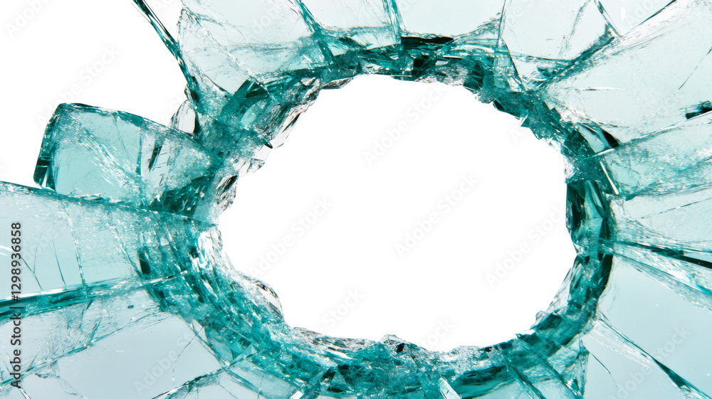 Broken glass creating a transparent circular hole with sharp edges Broken glass creating a transparent circular hole with sharp edges