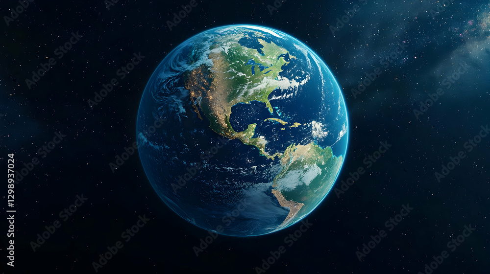 Fototapeta premium Pixelated Globe of Planet Earth in Space Surrounded by Stars and Galaxy