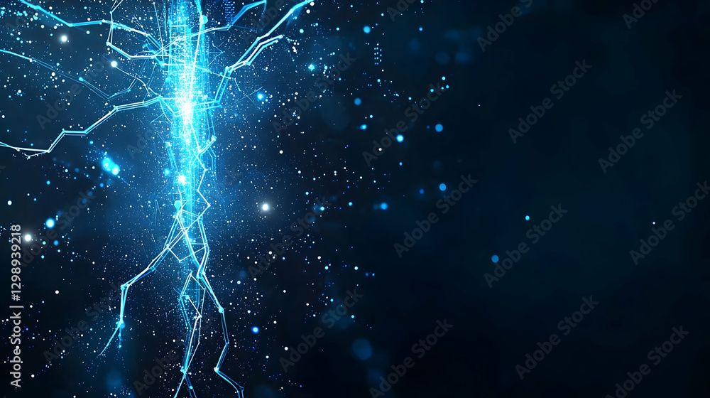 Fototapeta premium Blue Abstract Digital Energy Stream With Glowing Particles on Dark Background