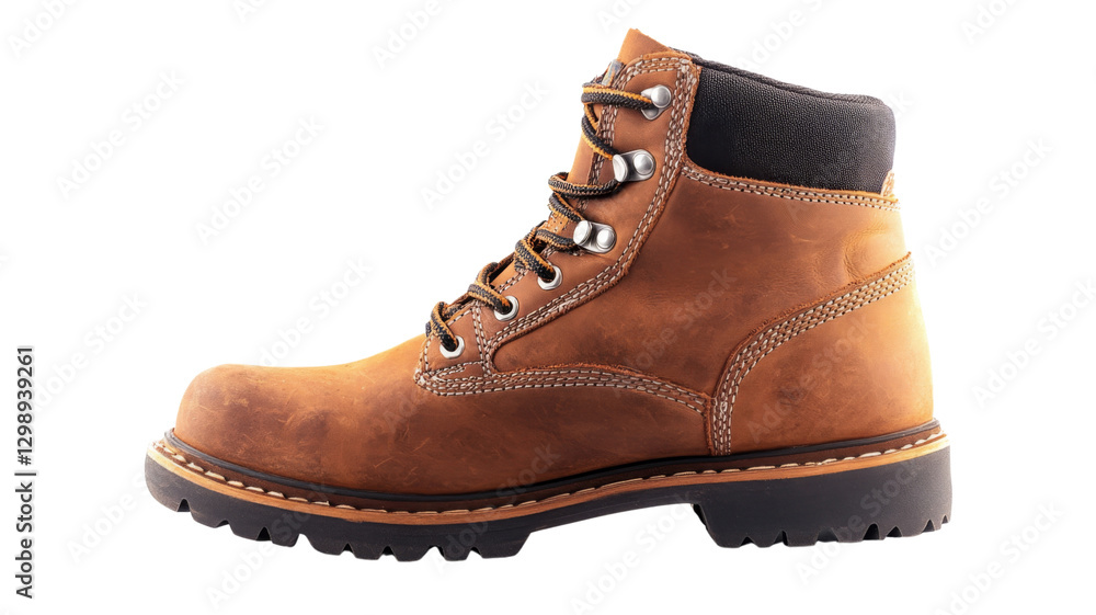 Brown leather work boot isolated on transparent background Brown leather work boot isolated on transparent background