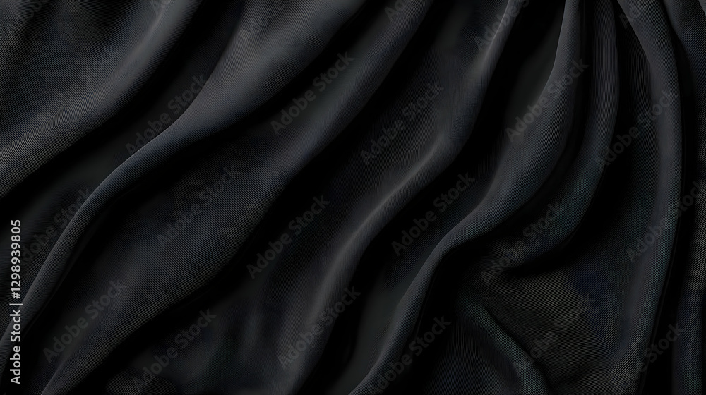 Abstract Black Fabric Wave Textured Background with Smooth Elegant Drapes and Soft Light Abstract Black Fabric Wave Textured Background with Smooth Elegant Drapes and Soft Light