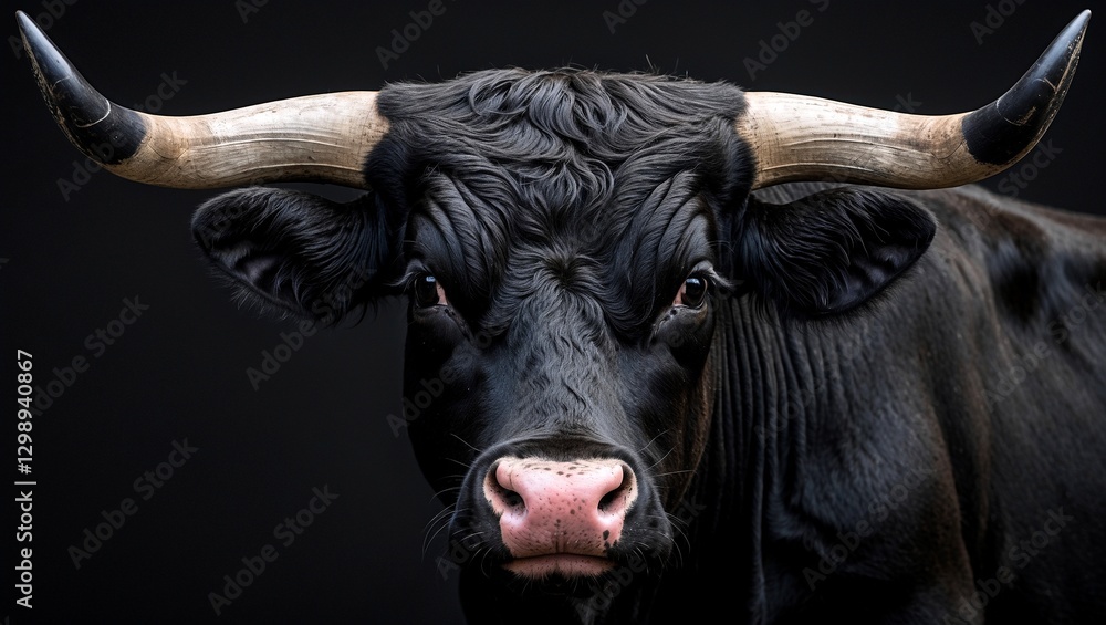 Naklejka premium Intense portrait of a black camargue bull face