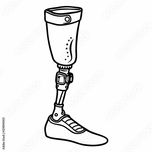 Illustration of a Prosthetic Leg Design in Black and White Line Art Style