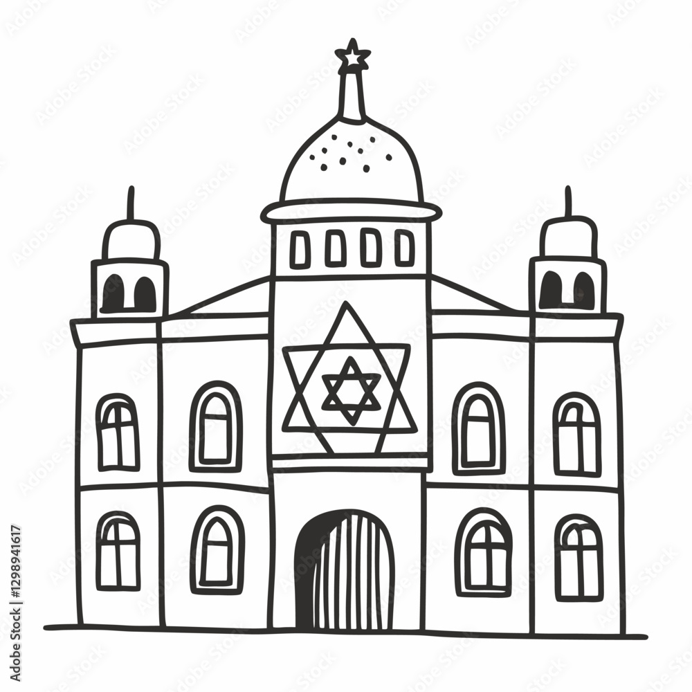 Obraz premium Hand Drawn Synagogue Illustration with Star of David on Dome