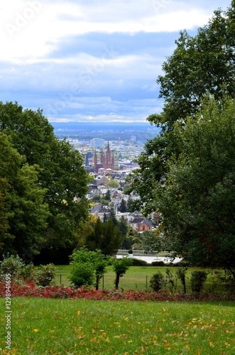 View to the German city of Wiesbaden