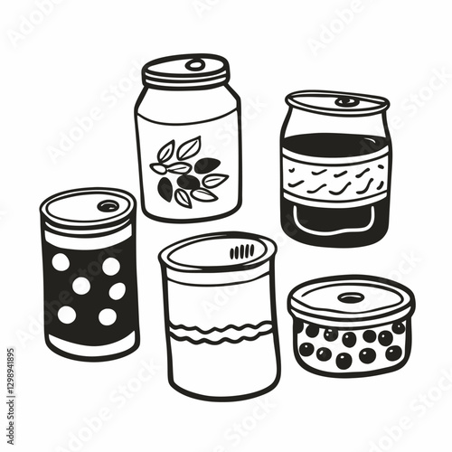 Hand Drawn Canned and Jarred Foods Illustration for Packaging Design