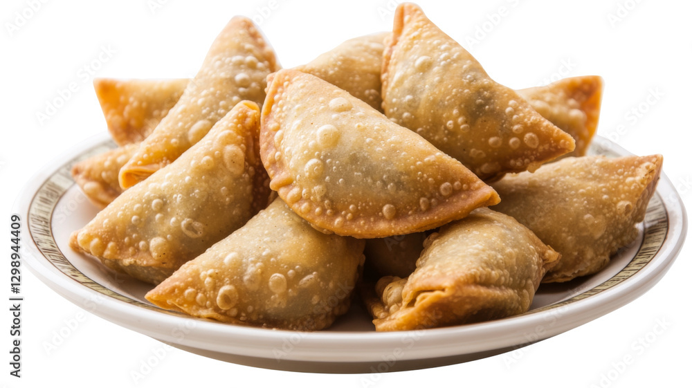 Delicious gujiya indian sweets resting on white plate with transparent background Delicious gujiya indian sweets resting on white plate with transparent background