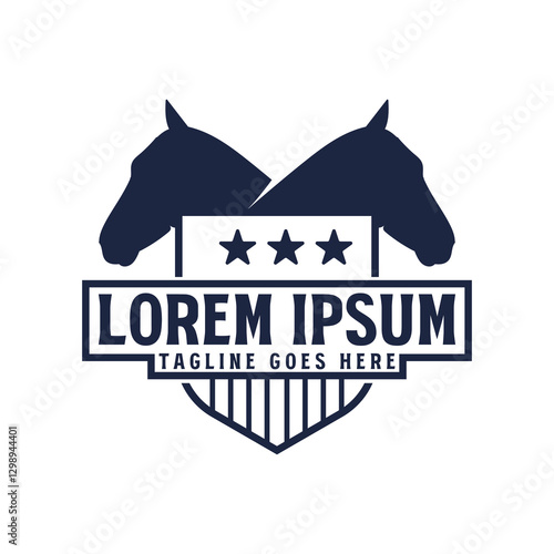 Simple Minimalist Horse Stallion Head Silhouette with Shield Illustration