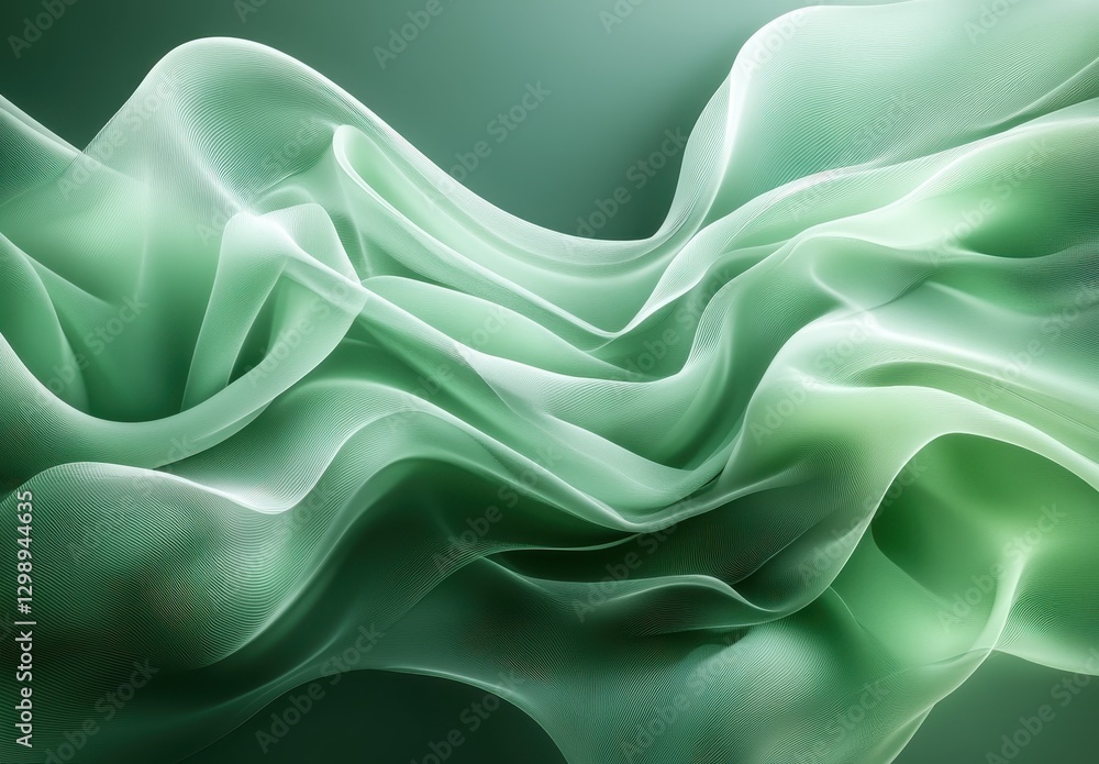 Obraz premium Elegant Flowing Green Fabric Texture with Ethereal Waves and Soft Light for Artistic Backgrounds and Creative Projects