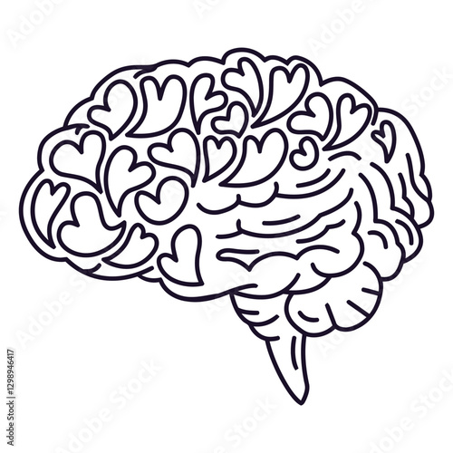 brain with love hearts stroke.