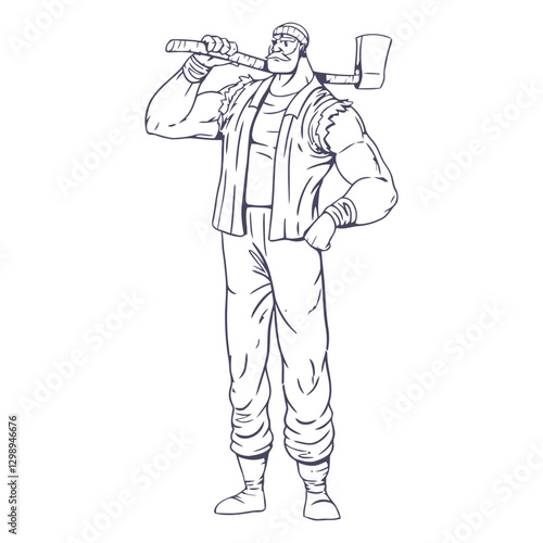 proud lumberjack character hand drawn.