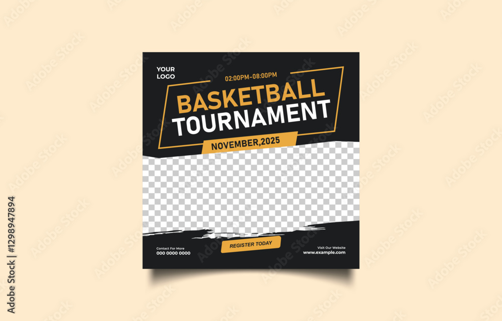 Obraz premium Basketball Tournament Flyer Template with Editable Text and Contact Information