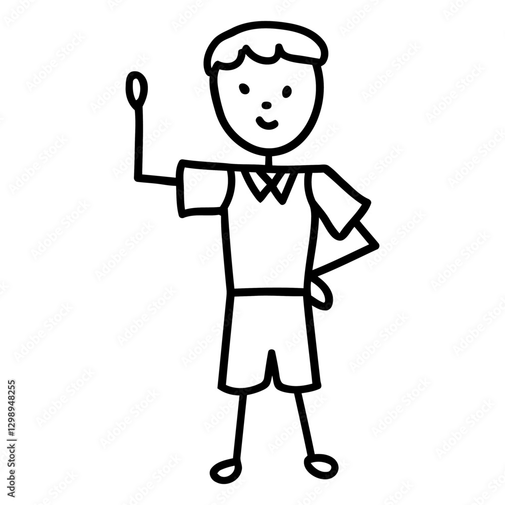 Stick Figure Salute: A simple, minimalist line drawing of a stick figure, standing with one arm raised in a friendly wave, hand drawn. Stick Figure Salute: A simple, minimalist line drawing of a stick figure, standing with one arm raised in a friendly wave, hand drawn.
