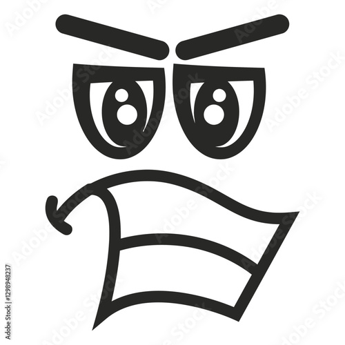 Angry Cartoon Face: A bold, illustrative portrayal of an angry facial expression, showcasing furrowed brows, intense eyes, and a snarling mouth, all rendered in a monochromatic palette.
