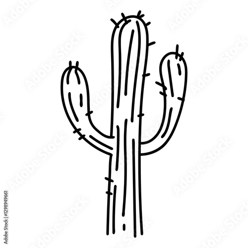 Cactus Outline: Simple yet striking line art illustration of a cactus, depicting its characteristic silhouette with spines, embodying the essence of desert flora.