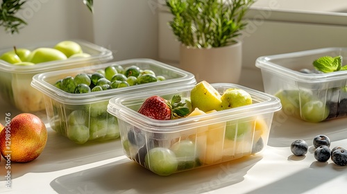 Wallpaper Mural Compostable food containers filled with fresh fruit on a wooden table display with greenery vibrant colors and healthy lifestyle elements Torontodigital.ca