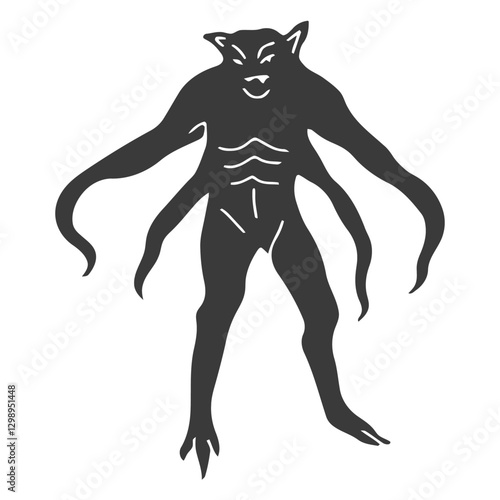 Multi-Armed Creature: A shadowy and menacing creature with multiple arms stands menacingly, embodying the essence of fear and the unknown. The creature's expression is intense.